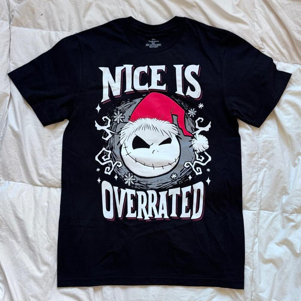 Nightmare before christmas black graphic tee sz Sm nice is overated christmas